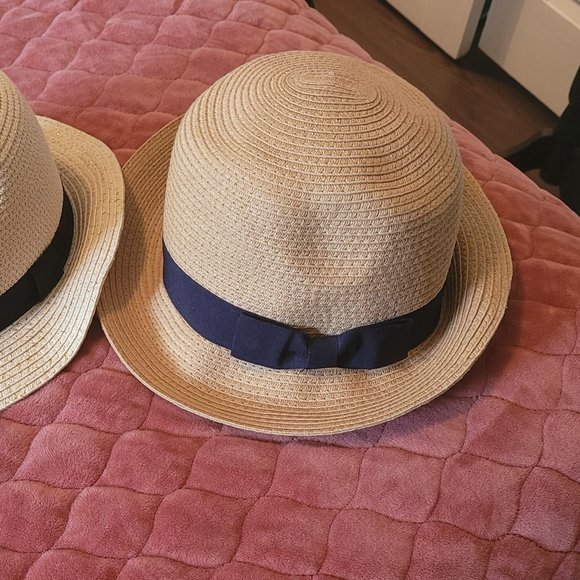 Ann Taylor Factory Fedora Straw Hat w/ Navy Bow Ribbon - Picture 6 of 7